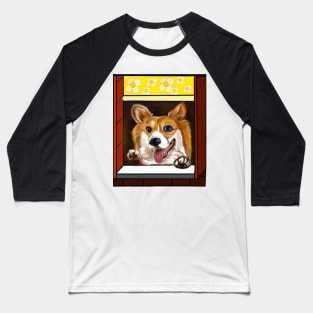 Doggy doggie dog in the window- corgi - Pembroke  Welsh corgi, puppy love Baseball T-Shirt